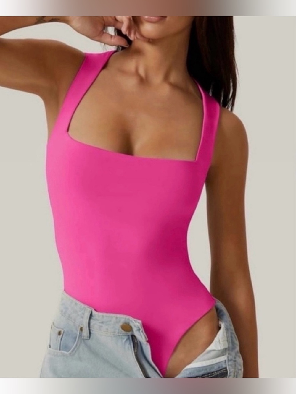 Hot Pink Square Neck Bodysuit - Women Tops Bodysuits